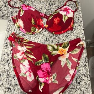 NWoT Floral Red Bikini Set Size Large